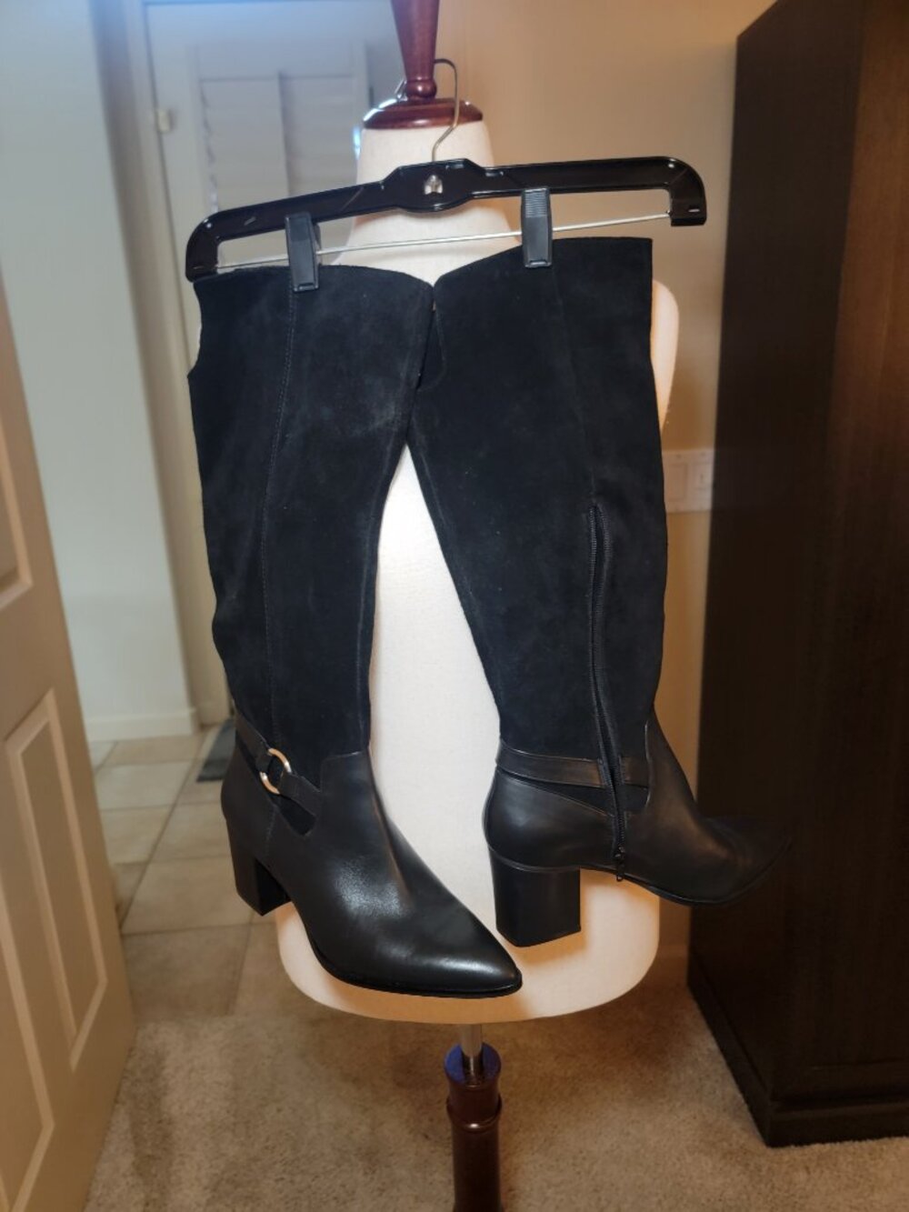 NEW! SOLE SOCIETY WOMEN'S DALEENA KNEE HIGH BOOT BLACK LEATHER/SUEDE SIZE 9M